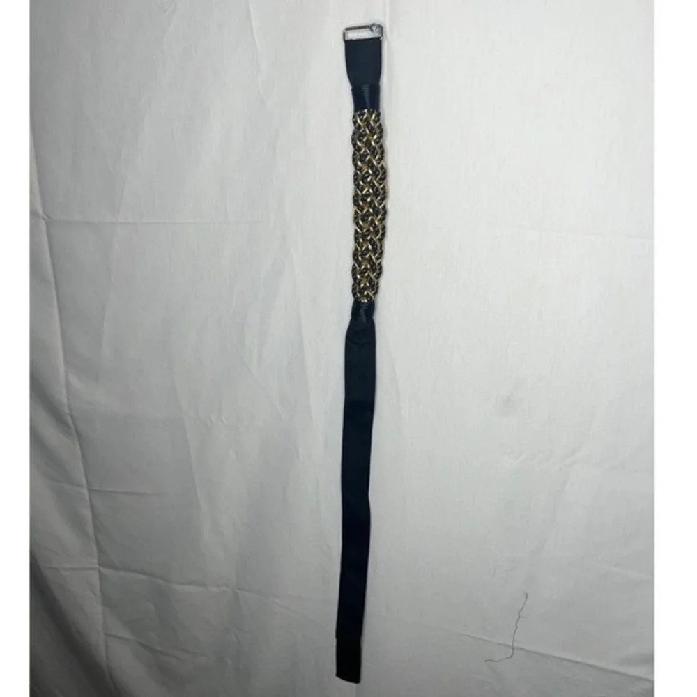 Vintage Women's Black Gold Braided‎ Belt, with Velcro Waistband